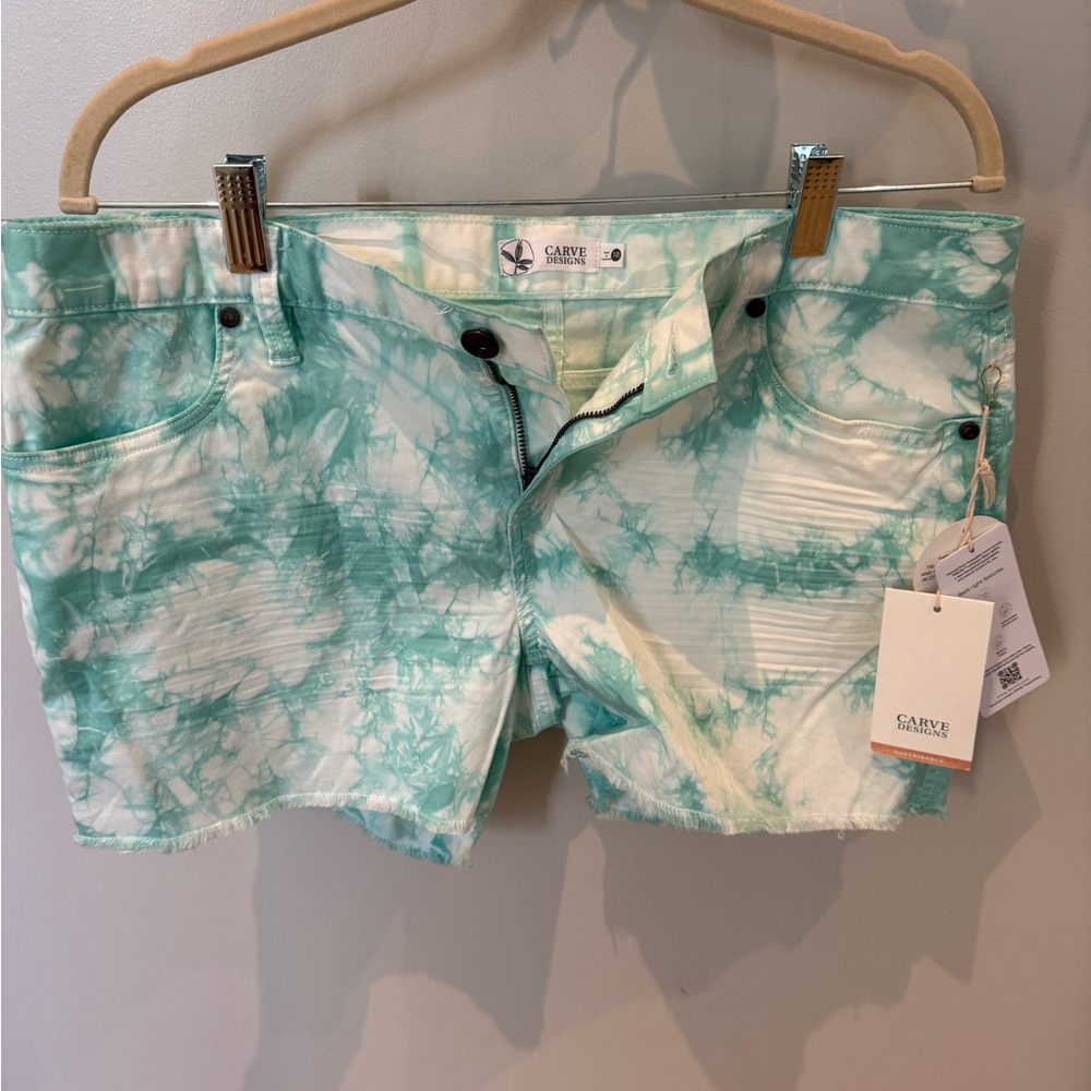 Carve Designs Green and White Jean Shorts Tie-Dye